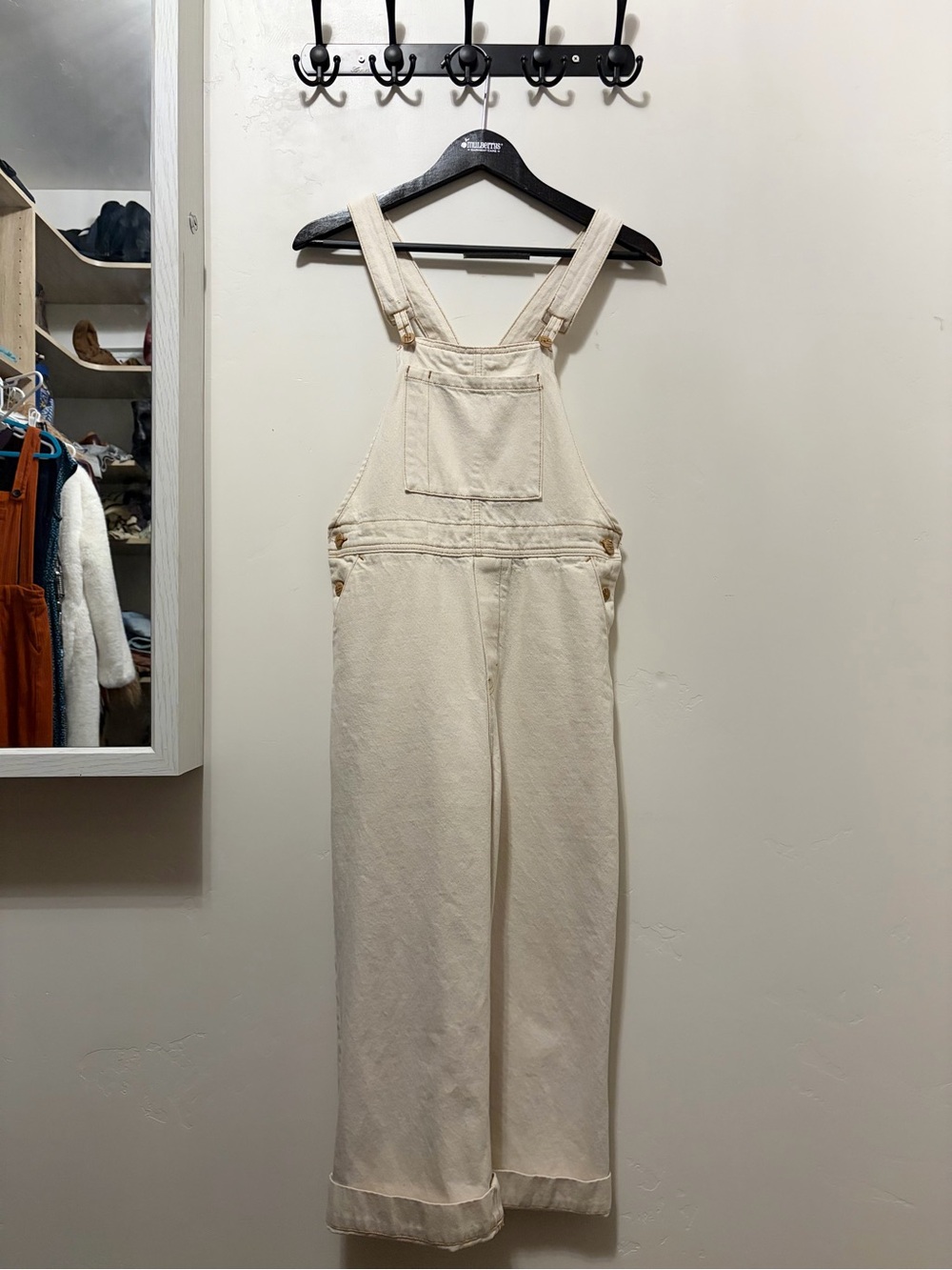 Monki Cream Wide Leg Denim Overalls Jumpsuit Vintage XXS